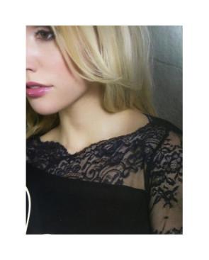  Chemise  laine et soie dentelle asymétrique Moretta détauil du col
