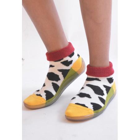 Chausson Berthe aux grands pieds vache chaussettes à semelles anti dérapantes