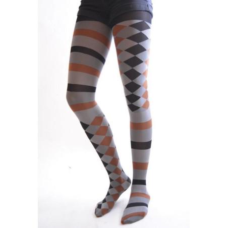 Collant asymétrique rayures et losanges noir