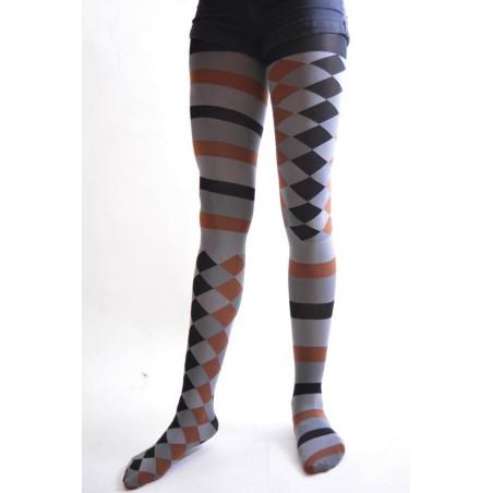 Collant asymétrique rayures et losanges noir