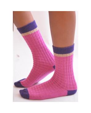 Chaussettes Laine et cachemire rose carreaux