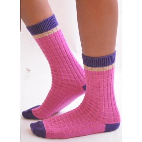 Chaussettes Laine et cachemire rose carreaux