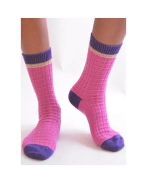 Chaussettes Laine et cachemire rose carreaux