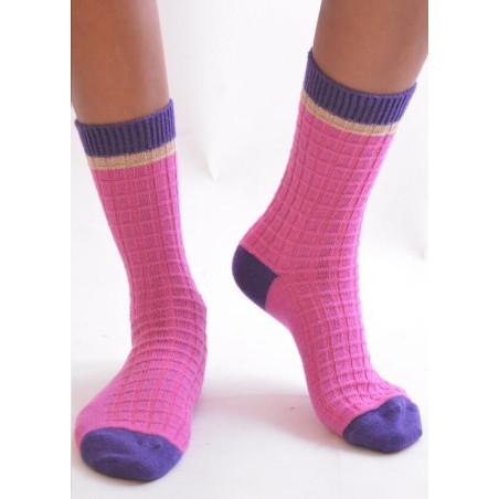 Chaussettes Laine et cachemire rose carreaux