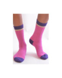 Chaussettes Laine et cachemire rose carreaux