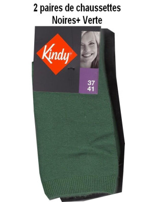 Kindy Lot de Chaussettes unies en coton Femme vert