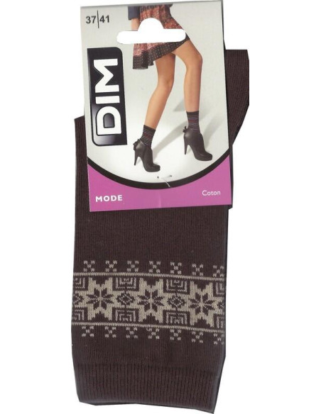 Dim Chaussettes fantaisie coton marron norvégien