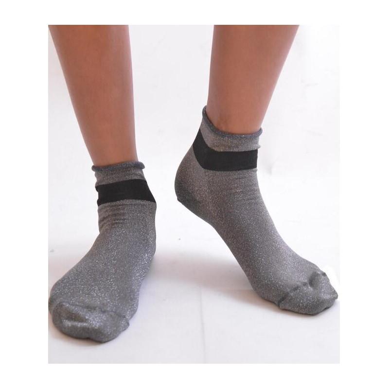 Socquette argentée Revers lurex