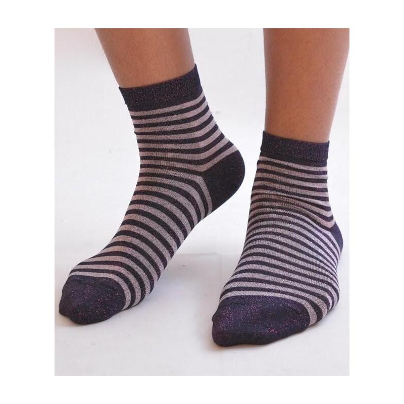 Chaussettes rayures lurex violine