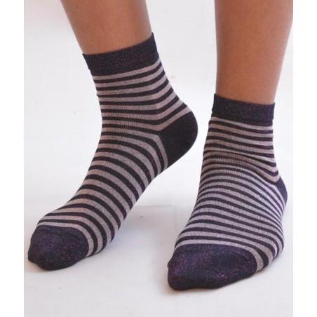 Chaussettes rayures lurex violine