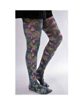  collant flamant rose à jolis fleurs imprimé ludique