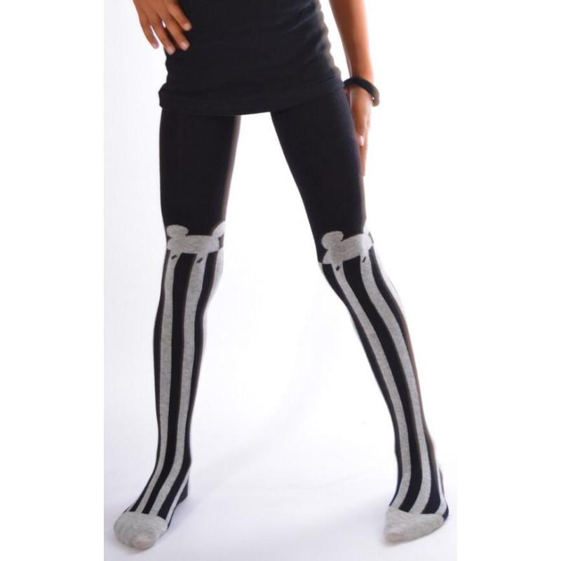 Collant coton rayures souris noires