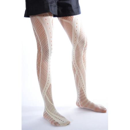 Collant Patchwork résille ivoire