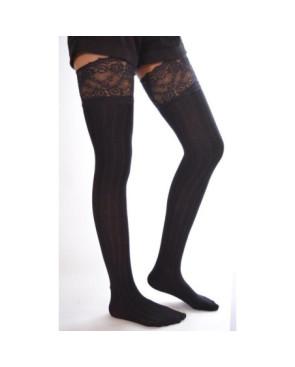 Chaussettes hautes coton et dentelle noires