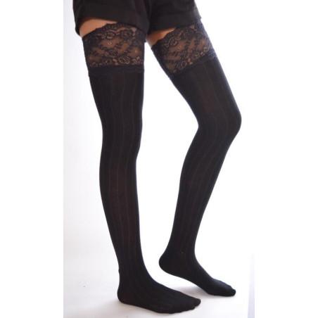 Chaussettes hautes coton et dentelle noires