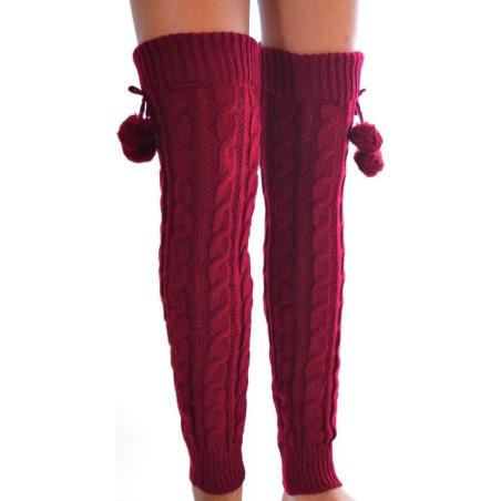 Guêtres lourdes à pompom Bordeaux
