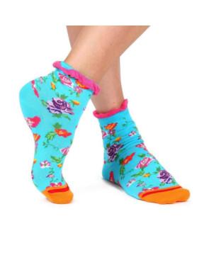 Chaussettes fil de joie azur fleuri
