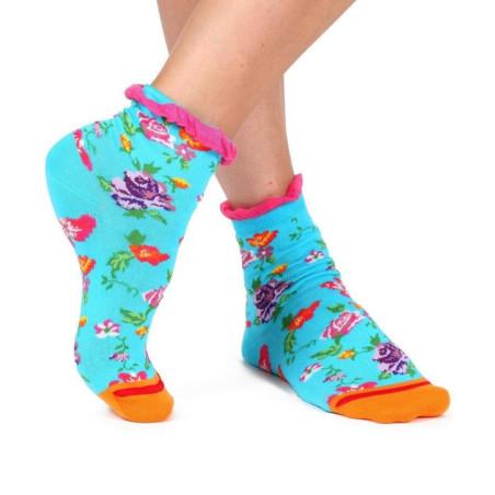 Chaussettes fil de joie azur fleuri