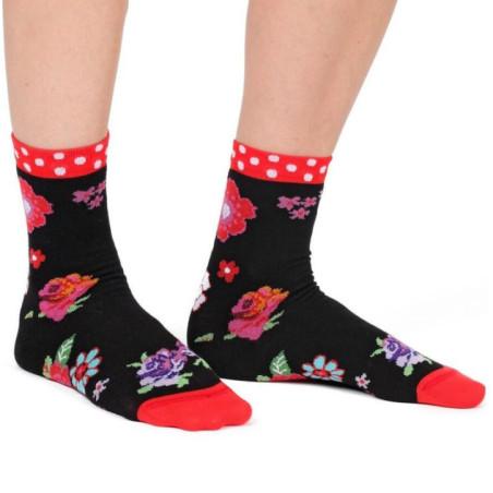 Chausssettes fil de joie Fleurs revers pois