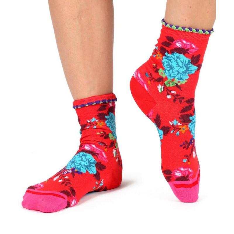 Chaussettes Fil de joie rouge bouquet Psyché