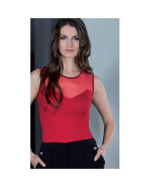 Top Laine et soie sans manches decolleté transparent