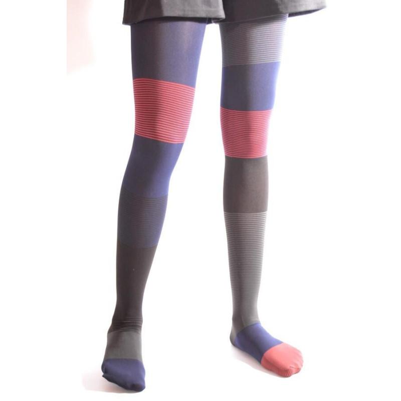 Collant Asymétrique Berthe Bleu rouge Rayures