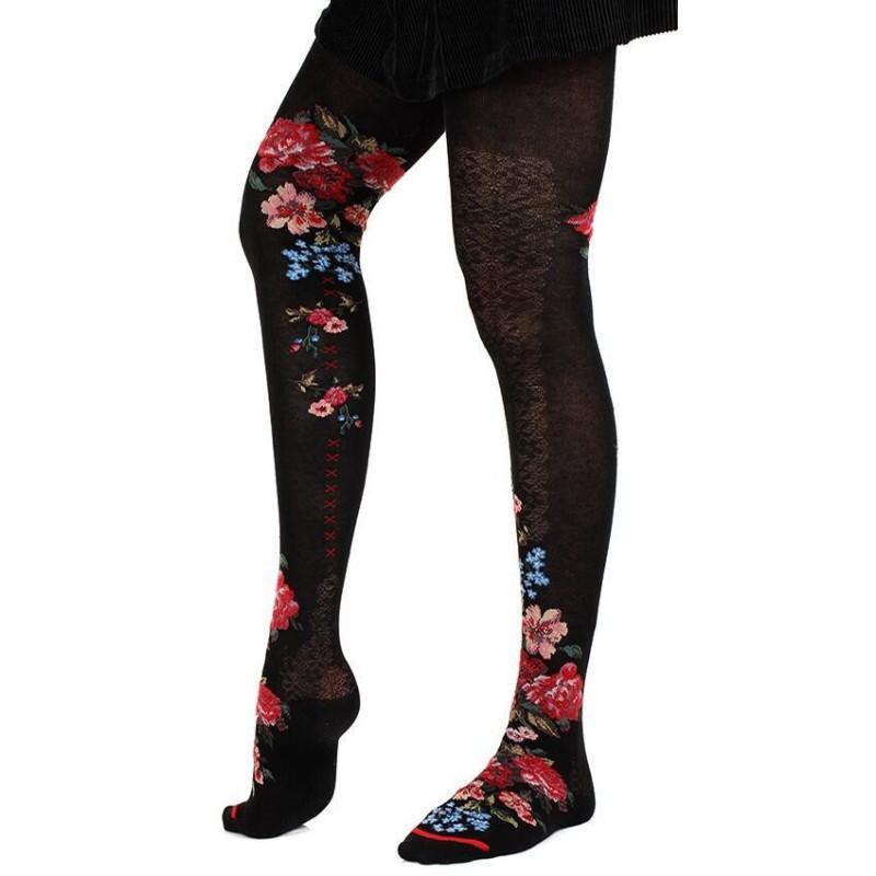 Collant Fil de joie bouquet de fleurs et dentelle