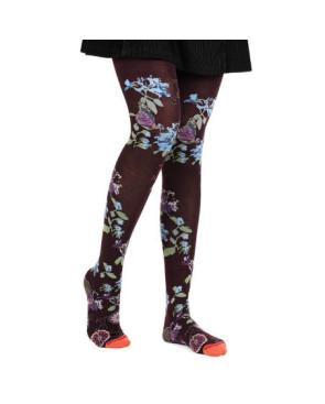 Collant fil de joie Bordeaux Fleurs Bleuets