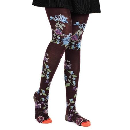 Collant fil de joie Bordeaux Fleurs Bleuets