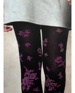  Collant coton chaud Cronert Fleuris violet