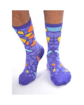  Chaussettes Coton mosaique psychédélique bleu azur