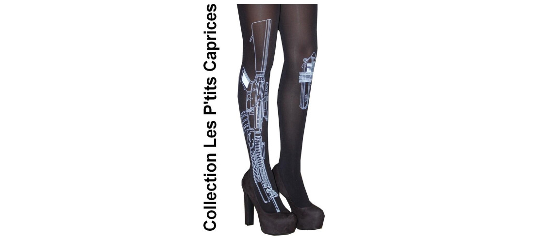 Collant Imprimé Mitraillette et Beretta Noir coté mitraillette