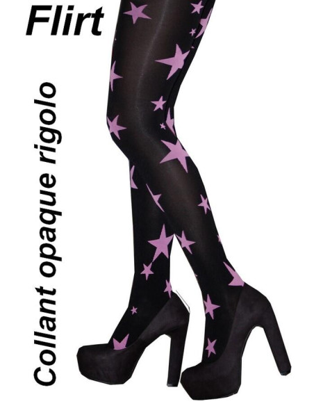 Collant  Flirt noir étoiles roses