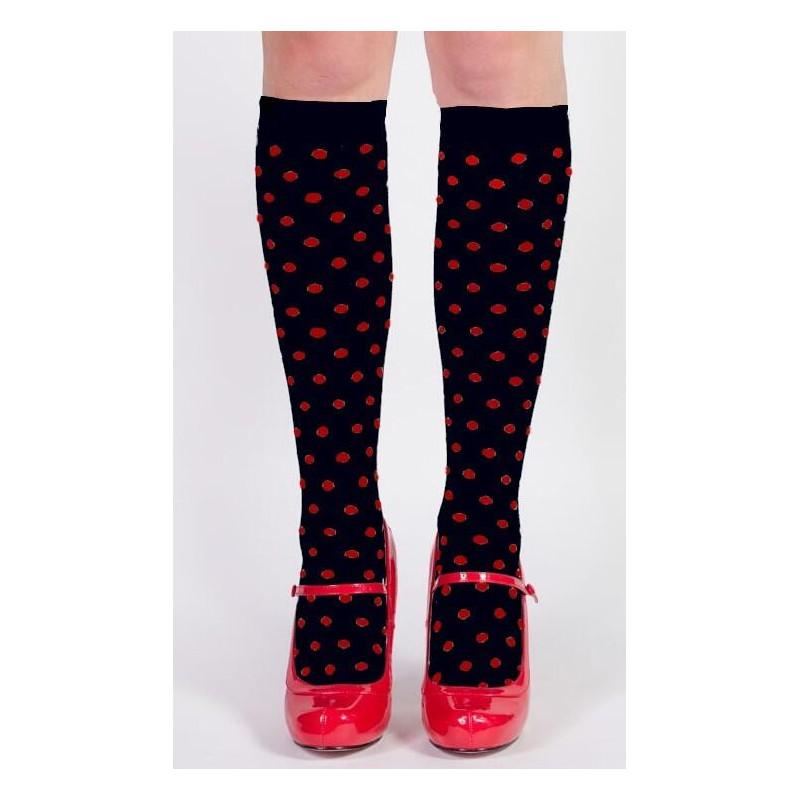 Mi bas opaque noirs à pois rouge rigolos