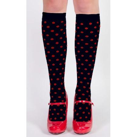 Mi bas opaque noirs à pois rouge rigolos