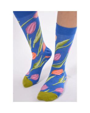 Chaussettes-a-fleurs-tendance-bleues-tulipes-roses