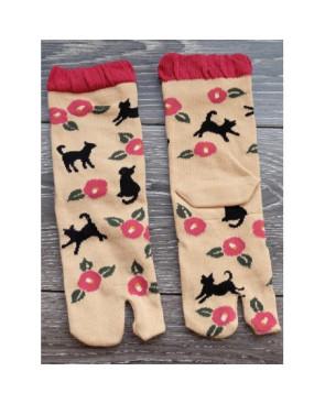 Chaussettes japonaises coton chat fleuri