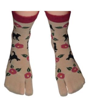 Chaussettes japonaises coton chat fleuri
