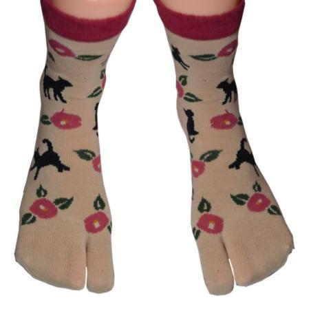 Chaussettes japonaises coton chat fleuri