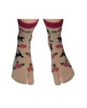 Chaussettes japonaises coton chat fleuri