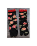 Chaussettes Japonaises noires coton fleuris à laçage