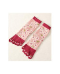 Chaussettes 5 Doigts coton roses Fleurs blanches