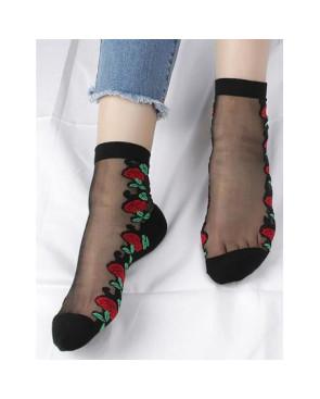 Chaussettes-Tranpareantes-Fleurs-rouges