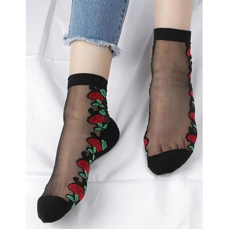 Chaussettes Tranpareantes Fleurs rouges