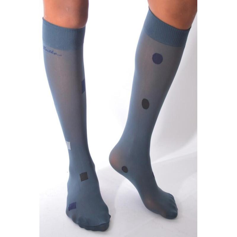 Mi bas lycra asymétrique Pois et Cubes Gris