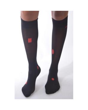 Mi bas asymétrique Pois et Cubes Noir lycra