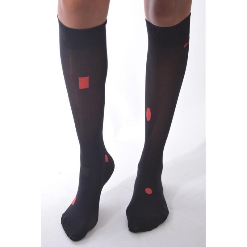 Mi bas asymétrique Pois et Cubes Noir lycra
