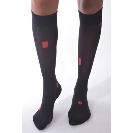 Mi bas asymétrique Pois et Cubes Noir lycra