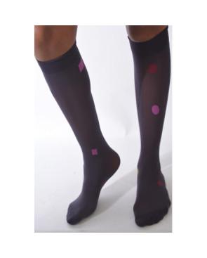 Mi bas asymétrique Pois et Cubes Prune lycra