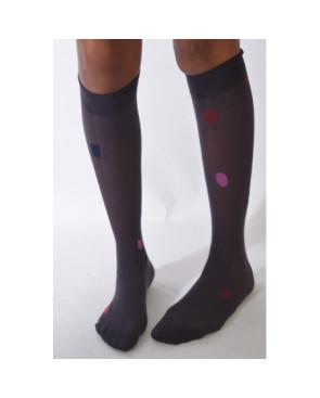 Mi bas asymétrique Pois et Cubes Prune lycra